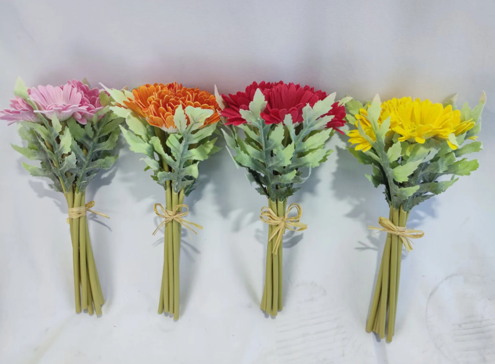 Raffia Tied Multicolor Artificial Gerbera Daisy Bouquet